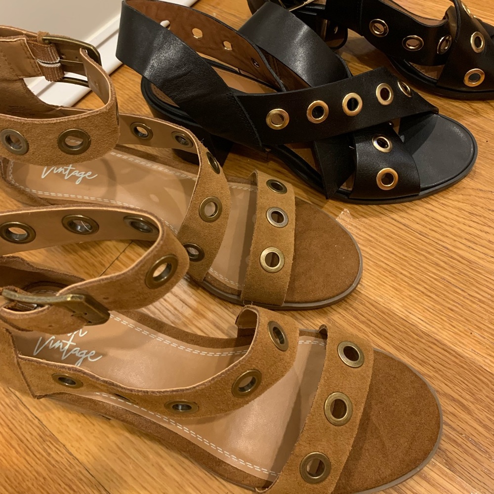 Brown Suede Crown Vintage Strappy Sandals